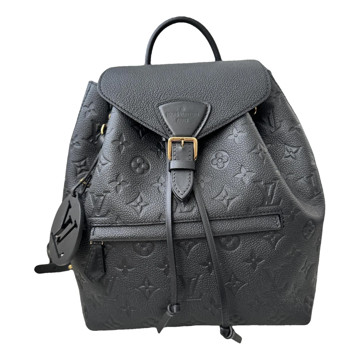 Pre-owned Louis Vuitton Montsouris Leather Backpack In Black