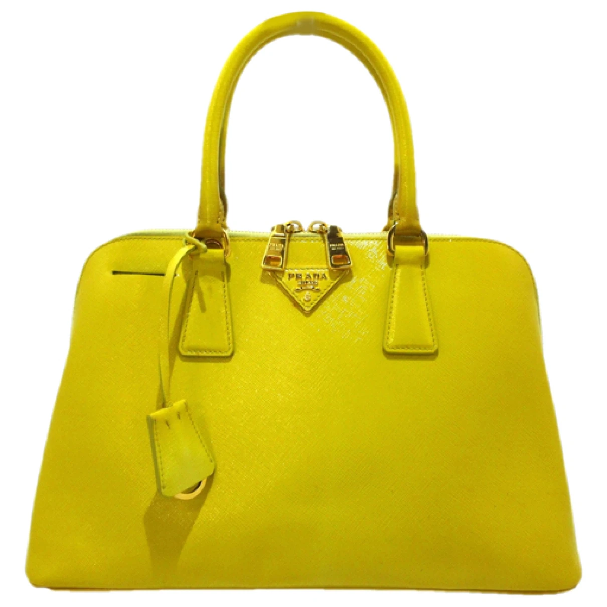 Pre-owned Prada Promenade Patent Leather Handbag In Yellow
