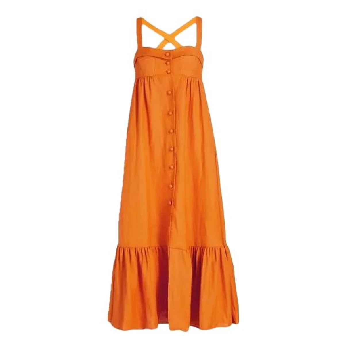 Pre-owned Sandro Linen Maxi Dress In Orange