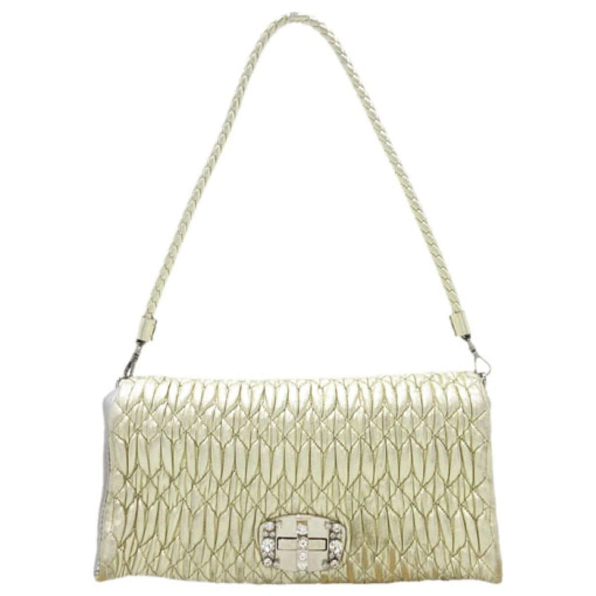 Pre-owned Miu Miu Miu Crystal Leather Handbag In Gold