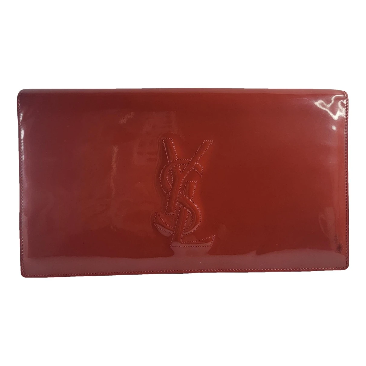 Pre-owned Saint Laurent Belle De Jour Patent Leather Clutch Bag In Red