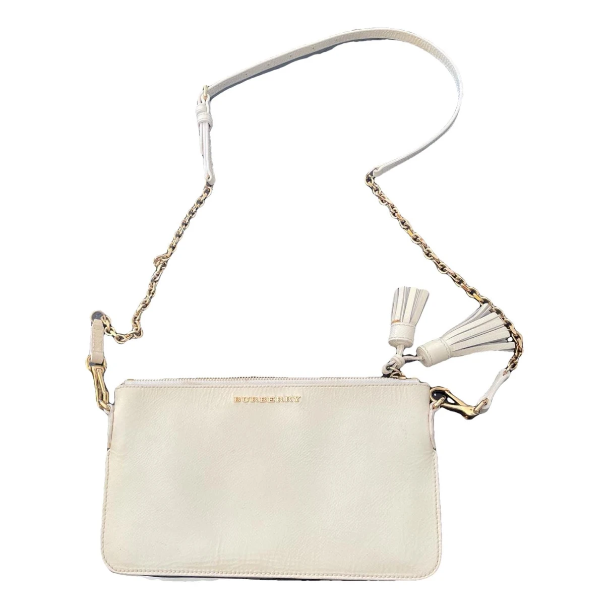 Pre-owned Burberry Leather Clutch Bag In White