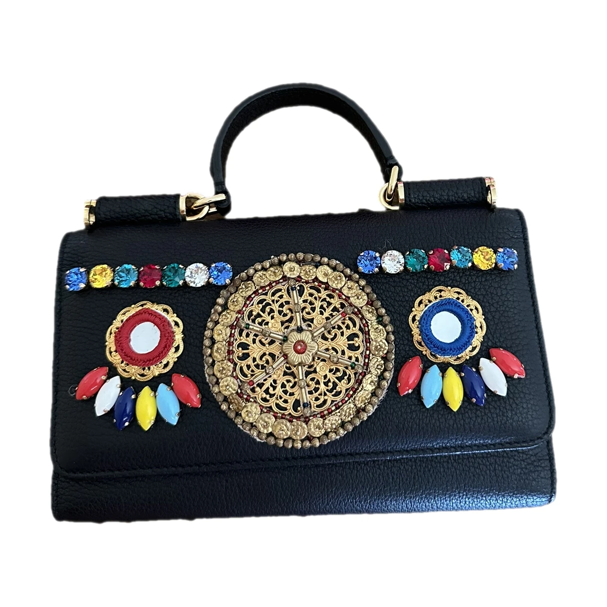Pre-owned Dolce & Gabbana Sicily Leather Clutch Bag In Multicolour