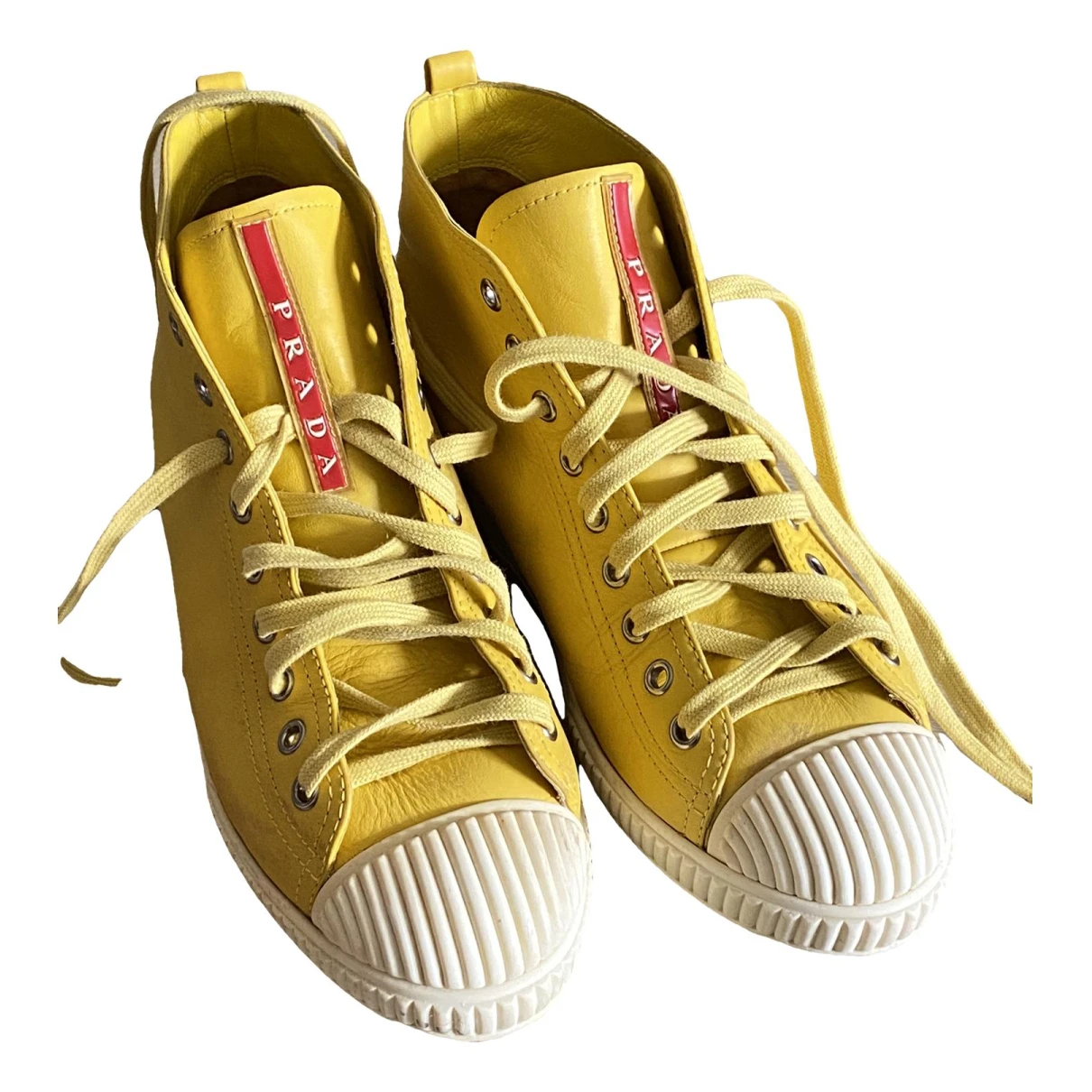 Pre-owned Prada Leather Lace Ups In Yellow