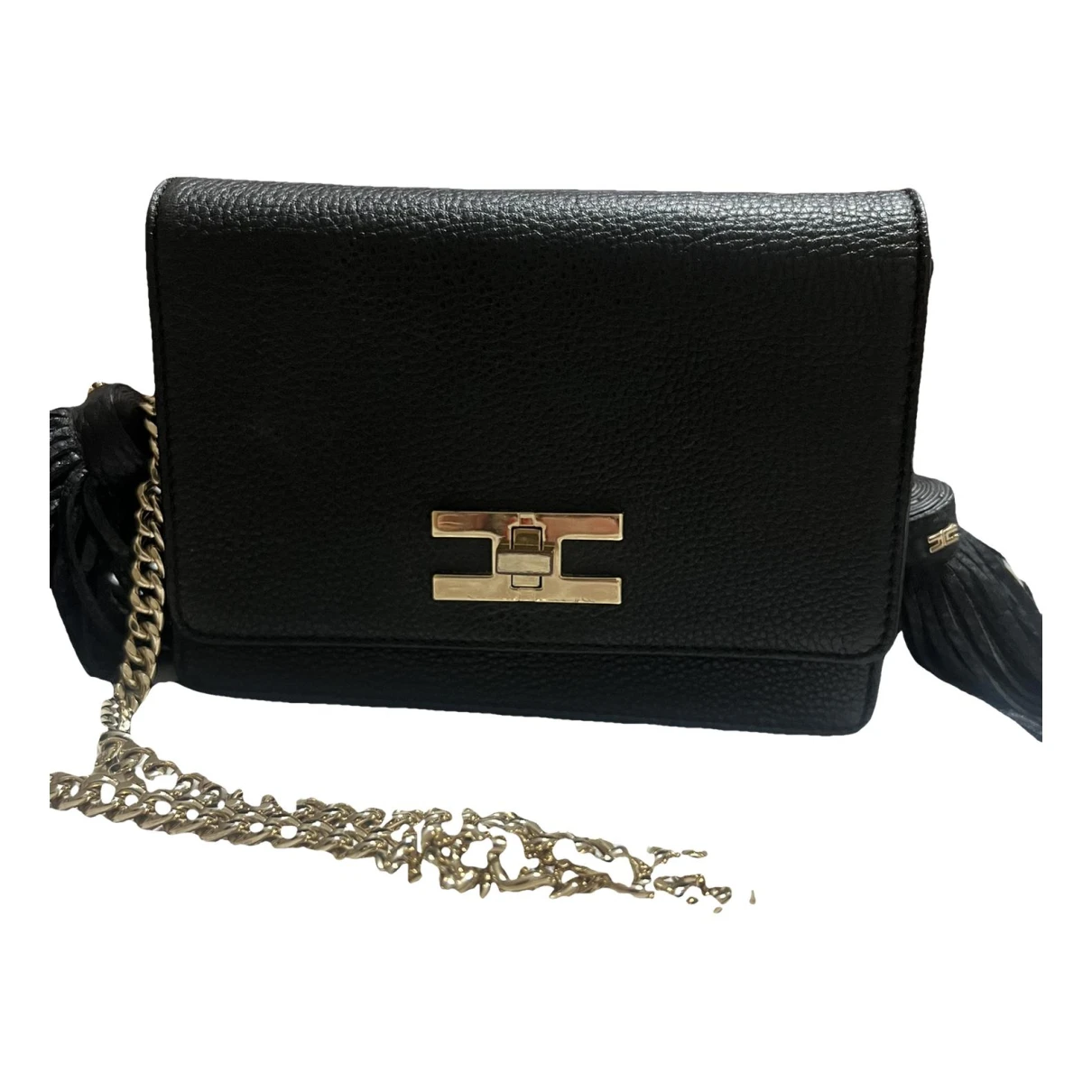 Pre-owned Elisabetta Franchi Leather Clutch Bag In Black