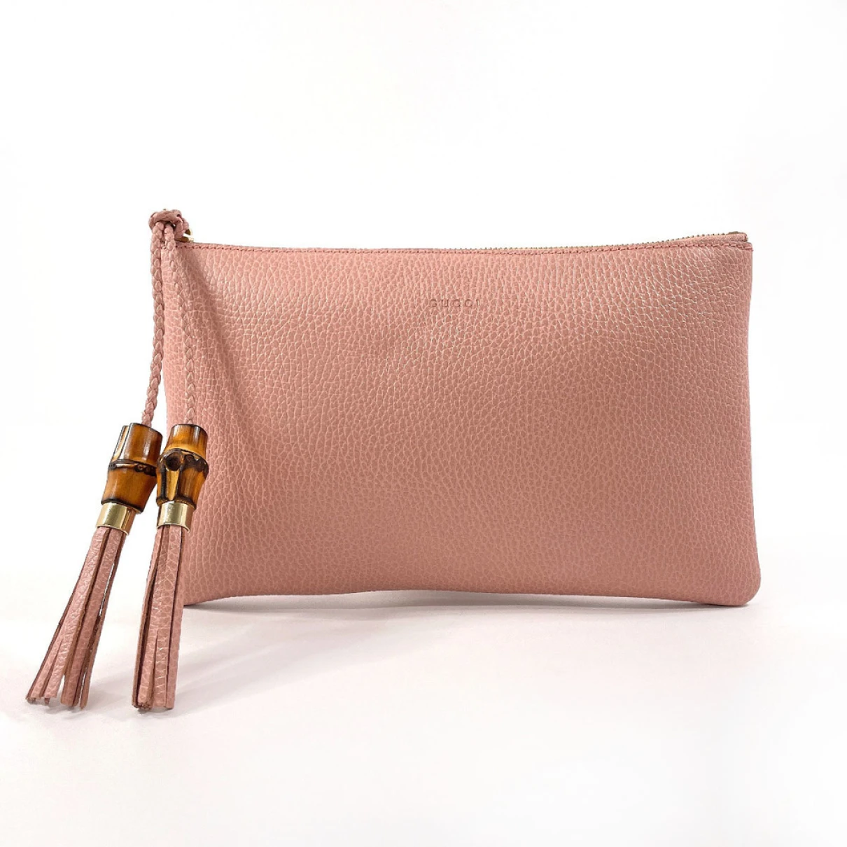 Pre-owned Gucci Bamboo Leather Clutch Bag In Pink