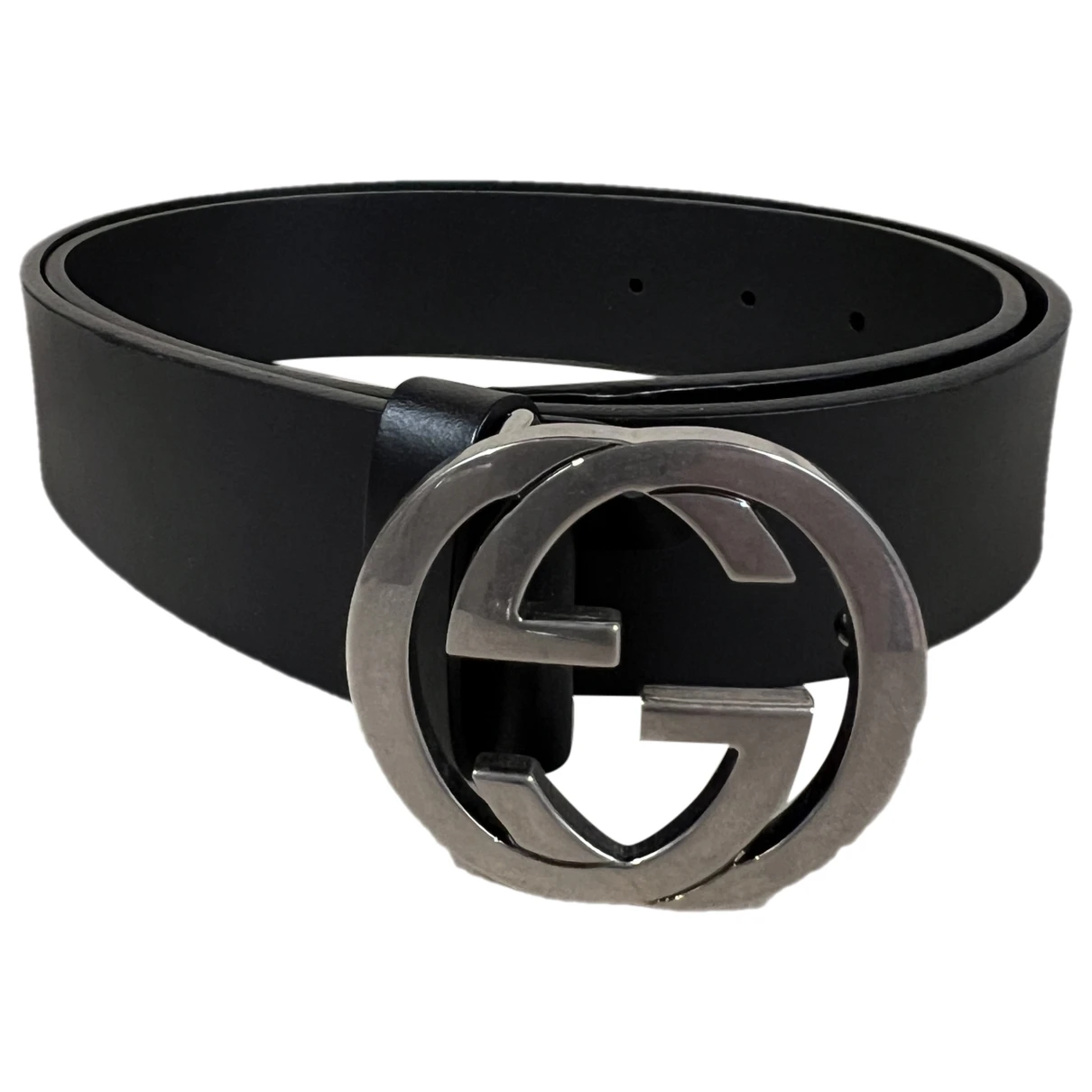 Pre-owned Gucci Interlocking Buckle Leather Belt In Black