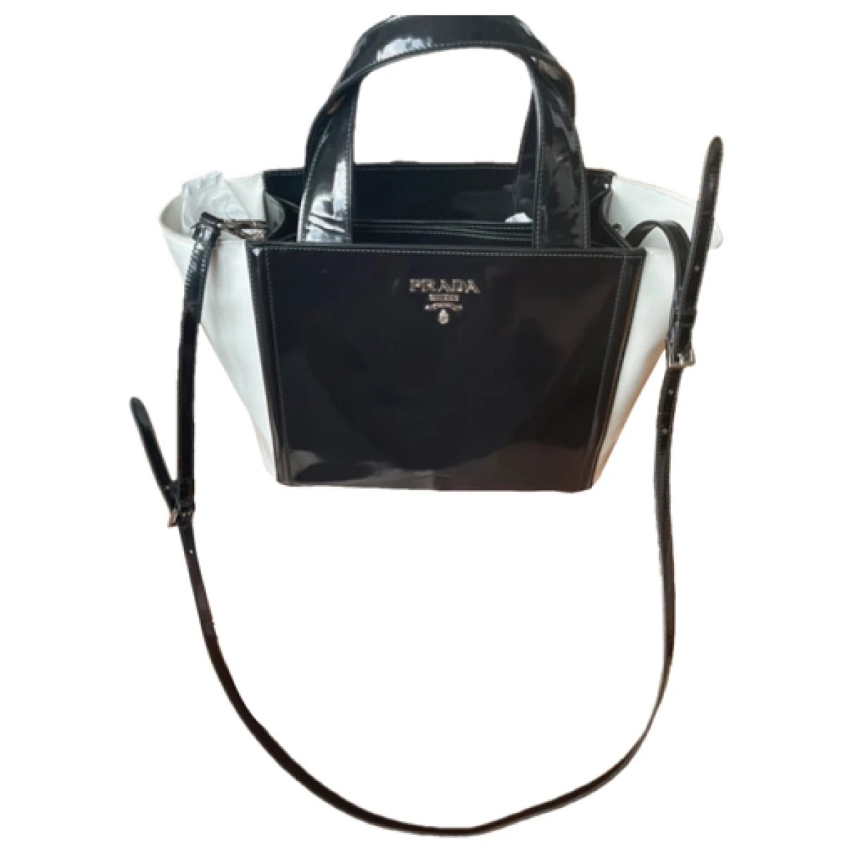 Pre-owned Prada Ouverture Patent Leather Crossbody Bag In White