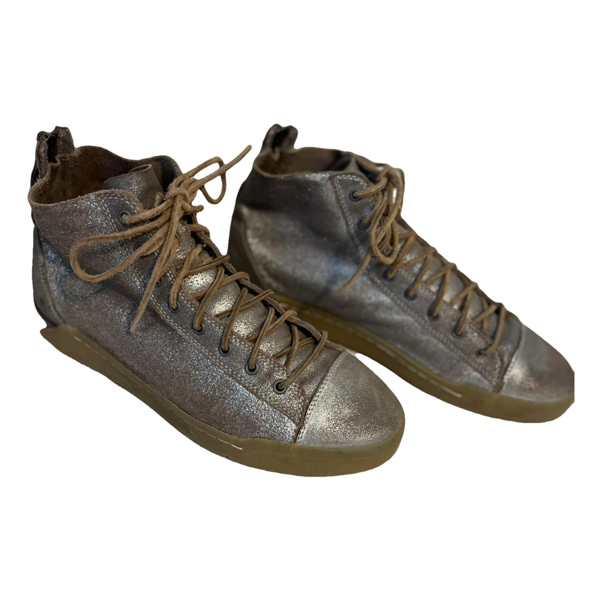 Pre-owned Diesel Leather High Trainers In Metallic