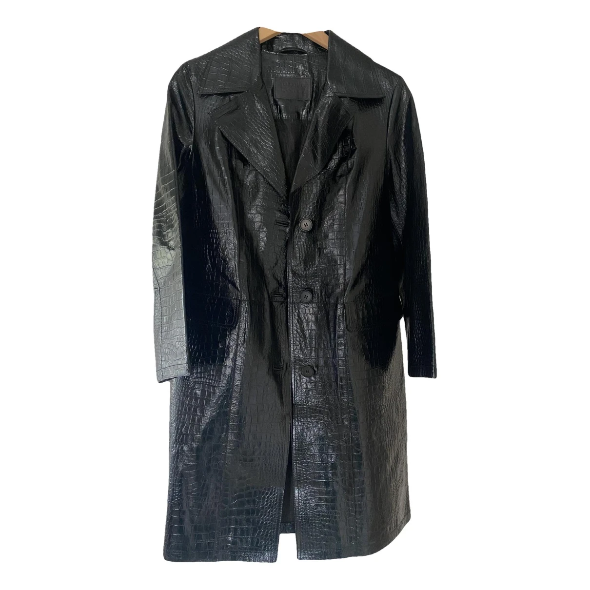 Pre-owned Allsaints Leather Trench Coat In Black