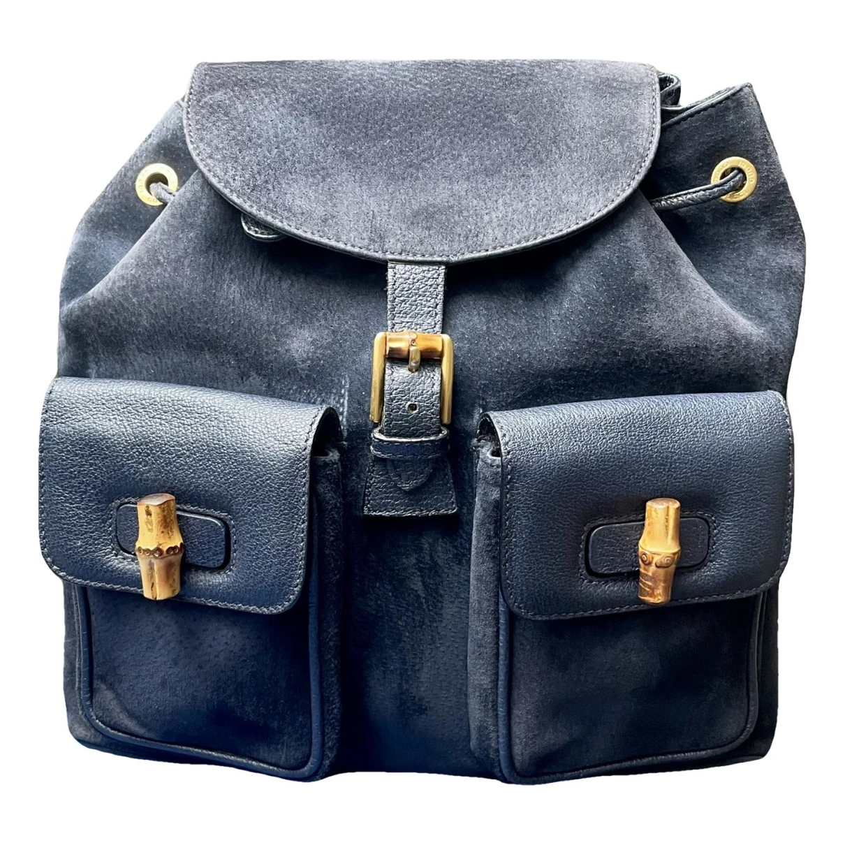Pre-owned Gucci Vintage Bamboo Backpack In Navy