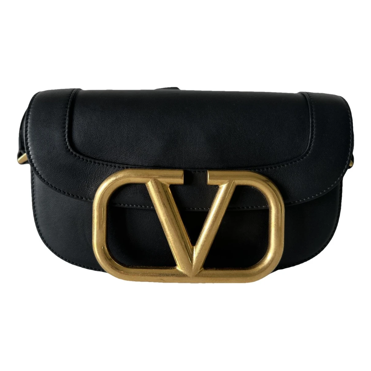 Pre-owned Valentino Garavani Vlogo Leather Handbag In Black