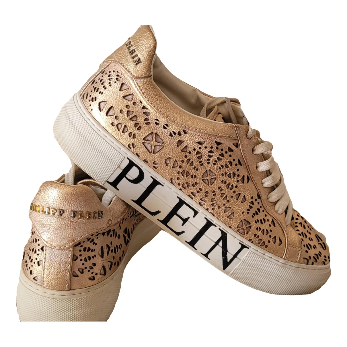 Pre-owned Philipp Plein Leather Trainers In Gold