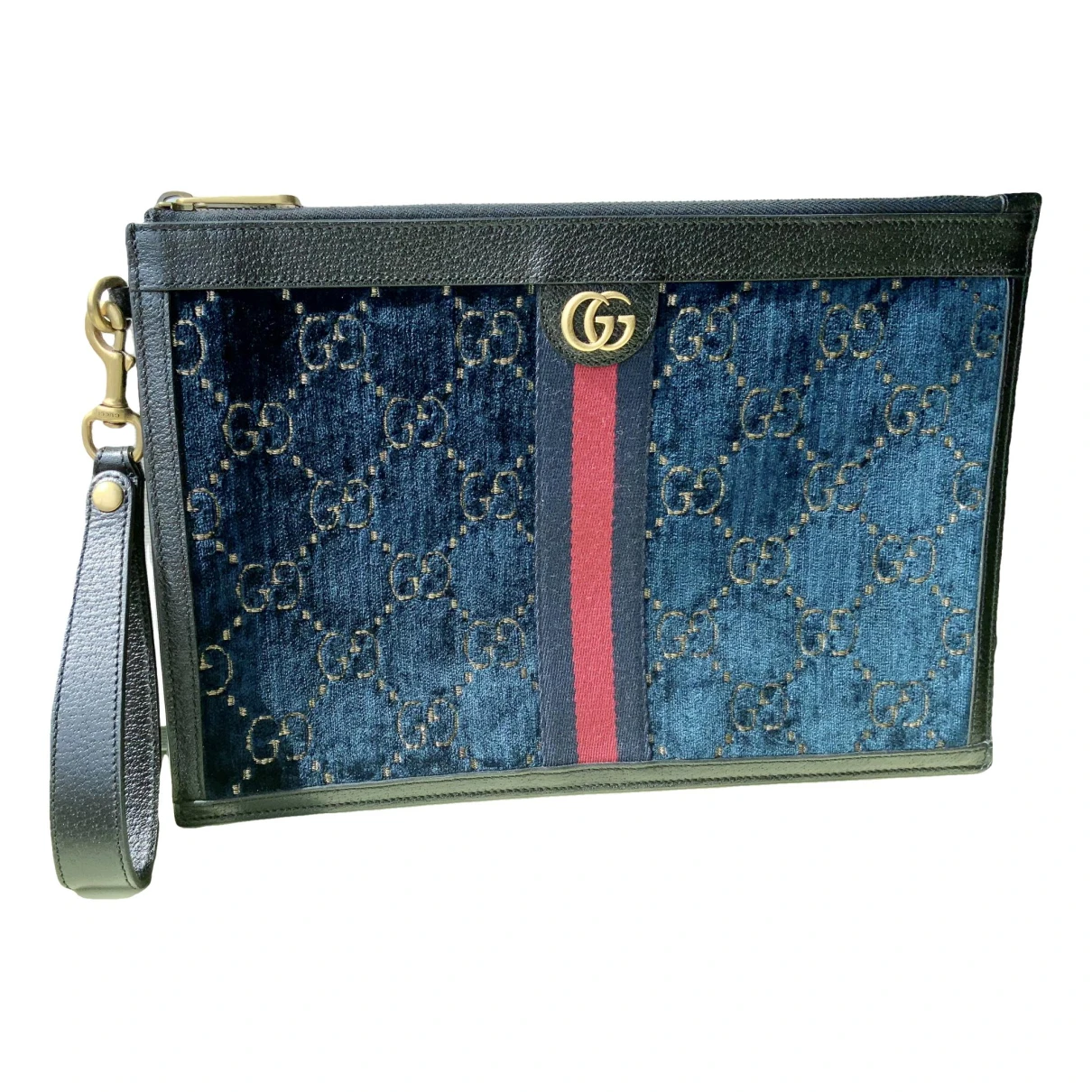 Pre-owned Gucci Ophidia Velvet Clutch Bag In Blue