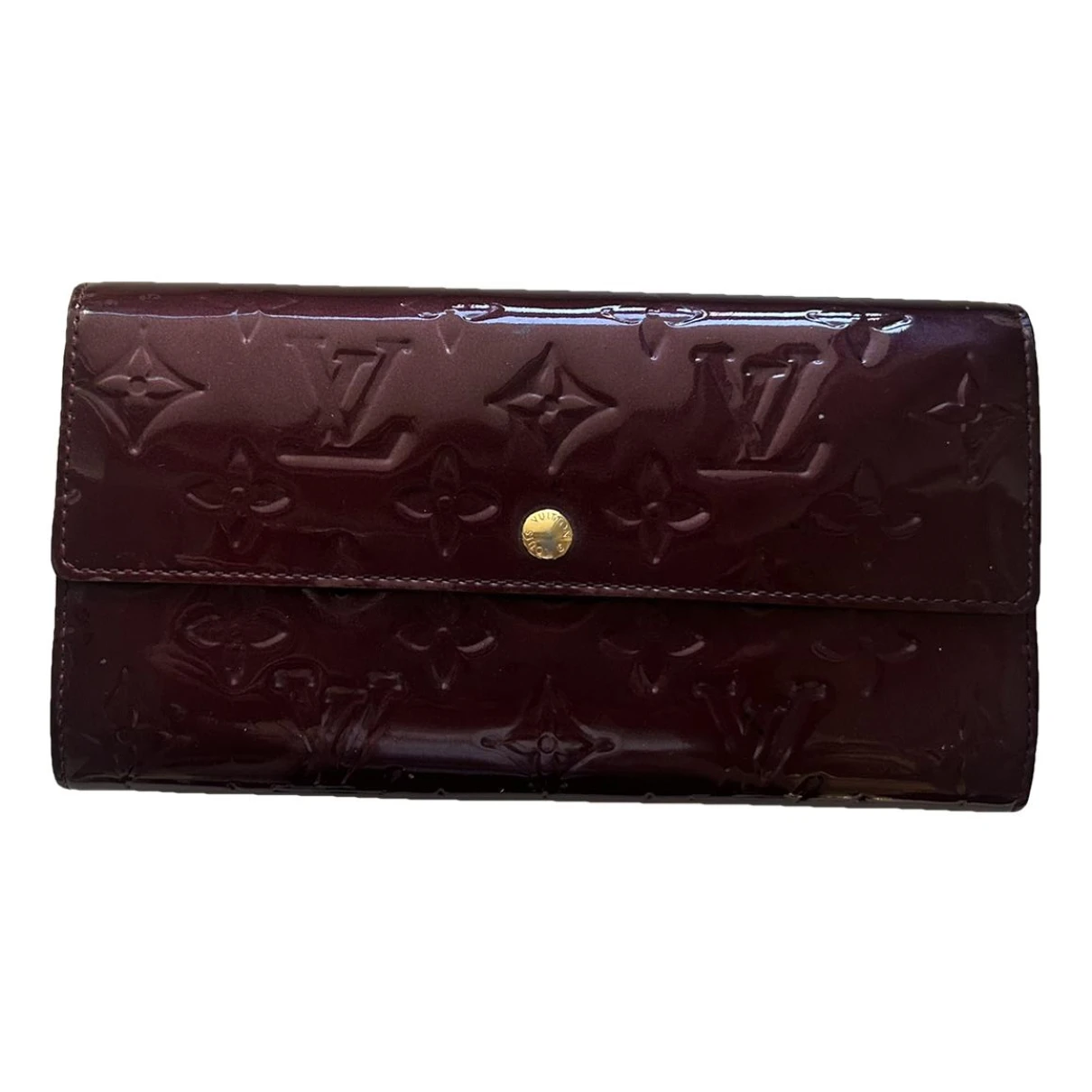 Pre-owned Louis Vuitton Virtuose Patent Leather Wallet In Burgundy