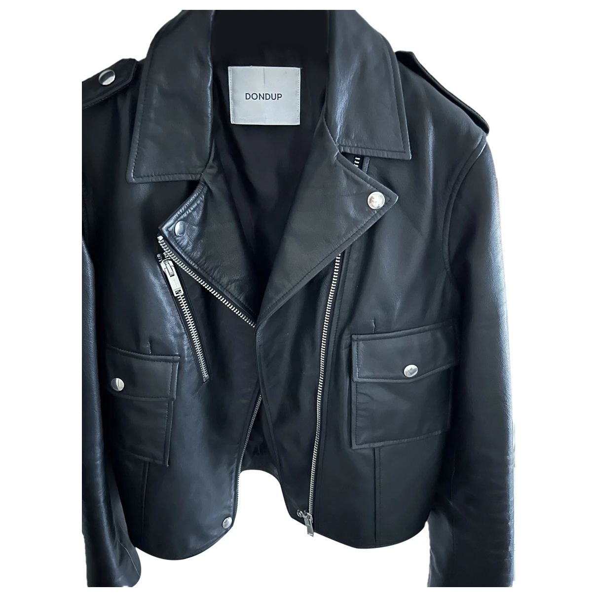 Pre-owned Dondup Leather Biker Jacket In Black