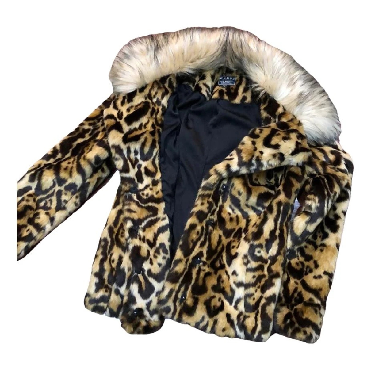 Pre-owned Guess Faux Fur Coat In Brown