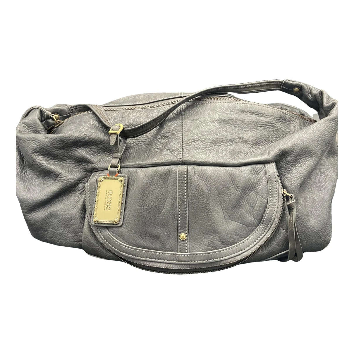 Pre-owned Hugo Boss Leather Travel Bag In Grey