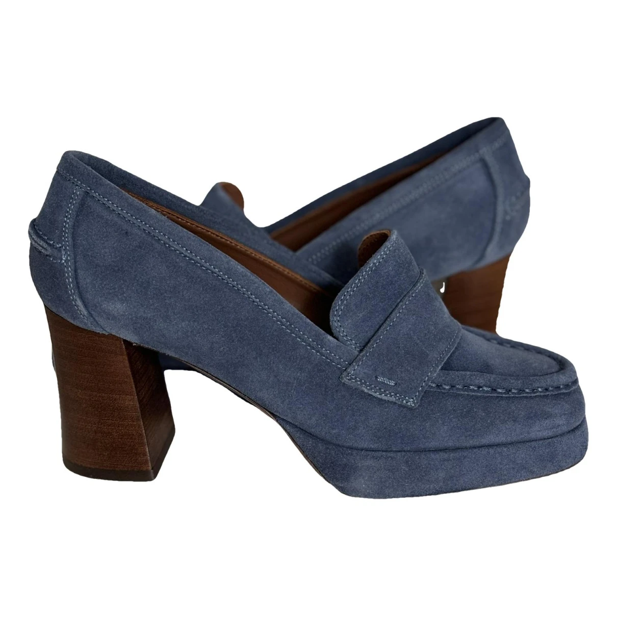 Pre-owned L'autre Chose Leather Flats In Blue