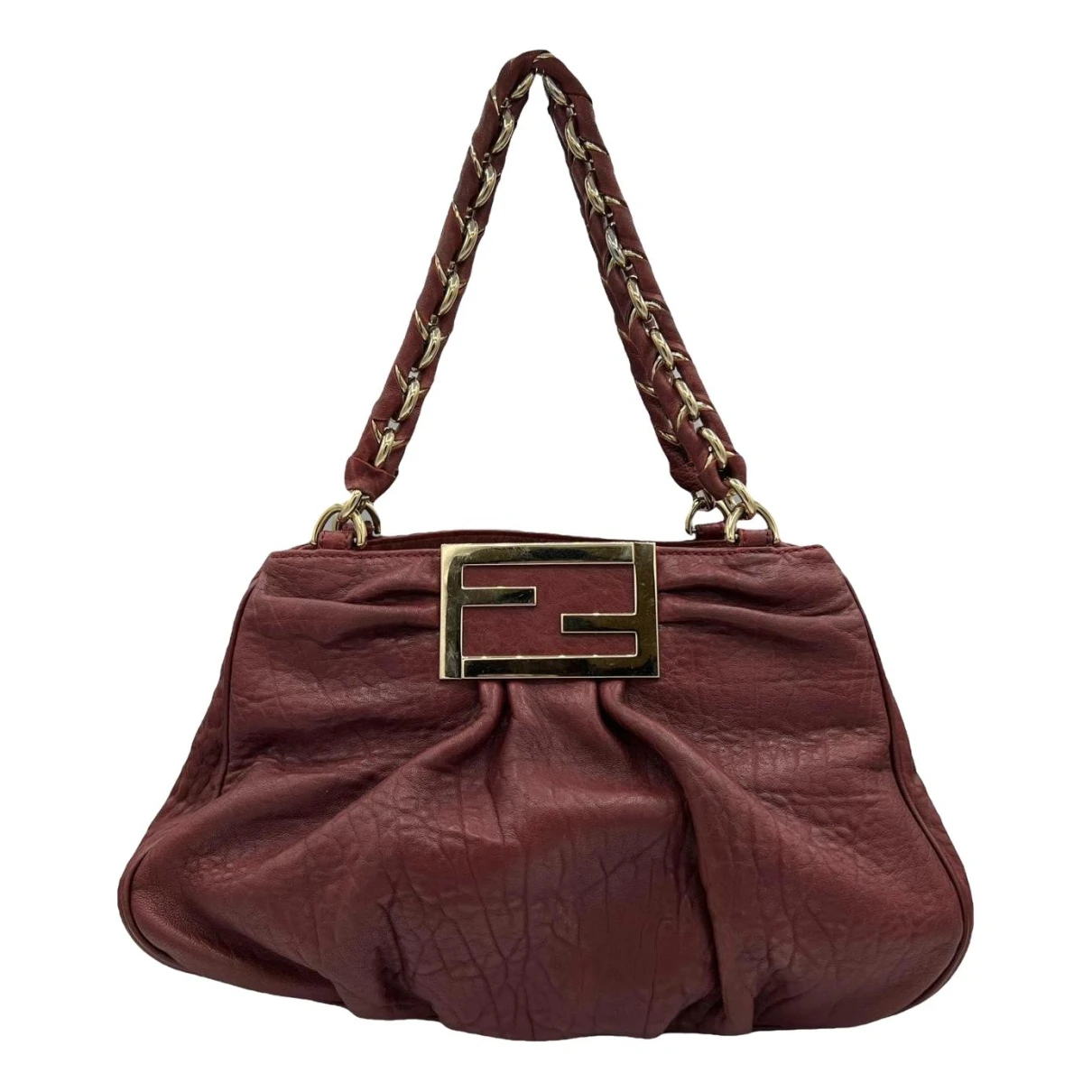 Pre-owned Fendi Mia Leather Handbag In Burgundy
