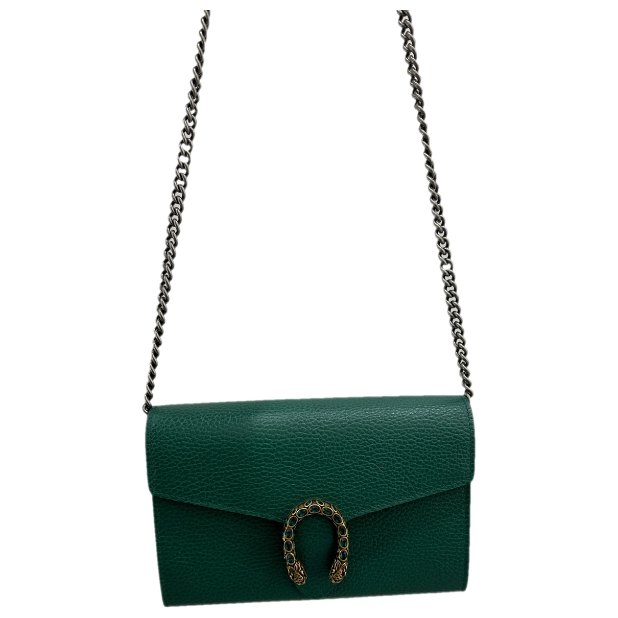 Pre-owned Gucci Dionysus Chain Wallet Leather Crossbody Bag In Green