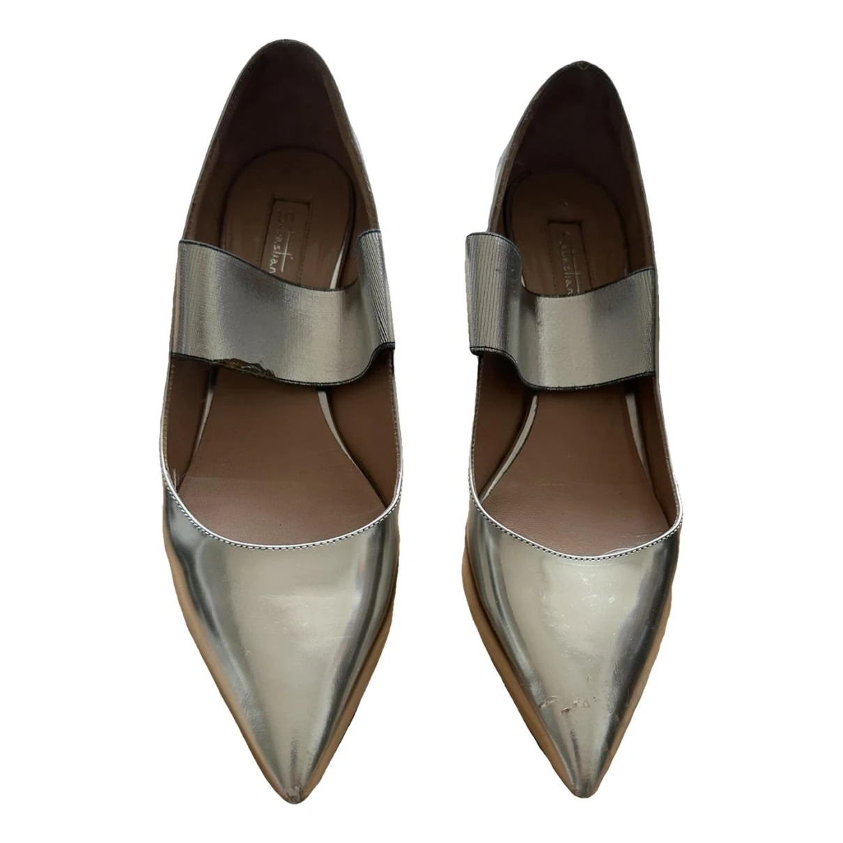 Pre-owned Sebastian Milano Leather Heels In Silver