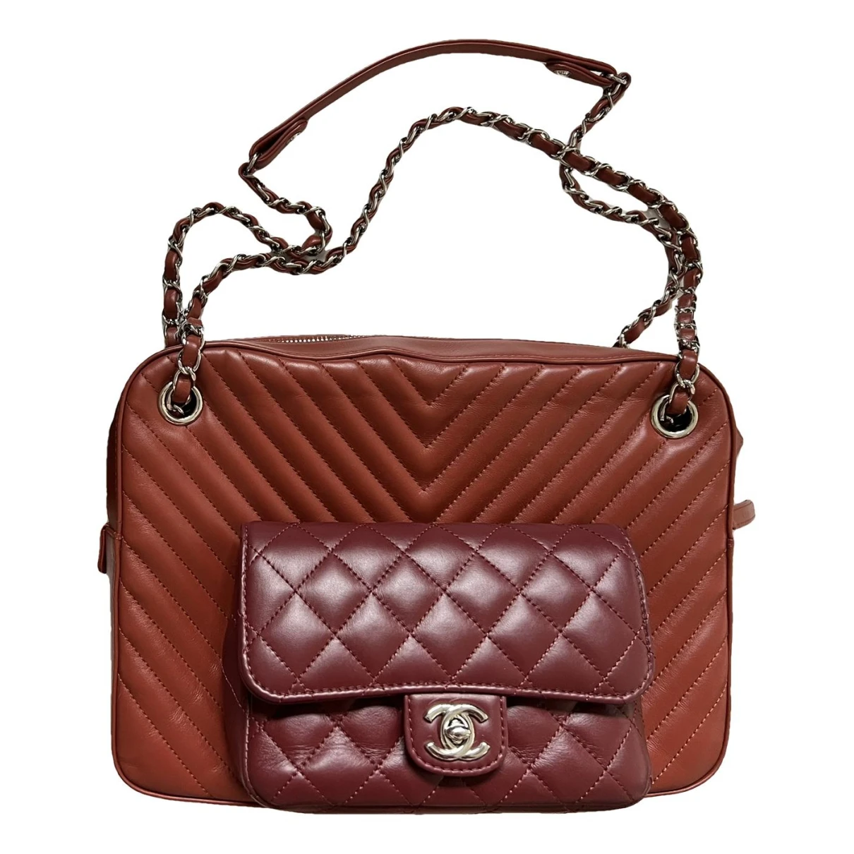 Pre-owned Chanel Camera Leather Crossbody Bag In Burgundy