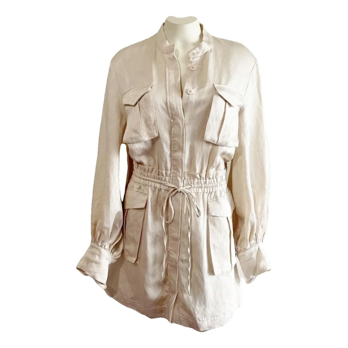 Pre-owned Shona Joy Linen Mini Dress In Beige