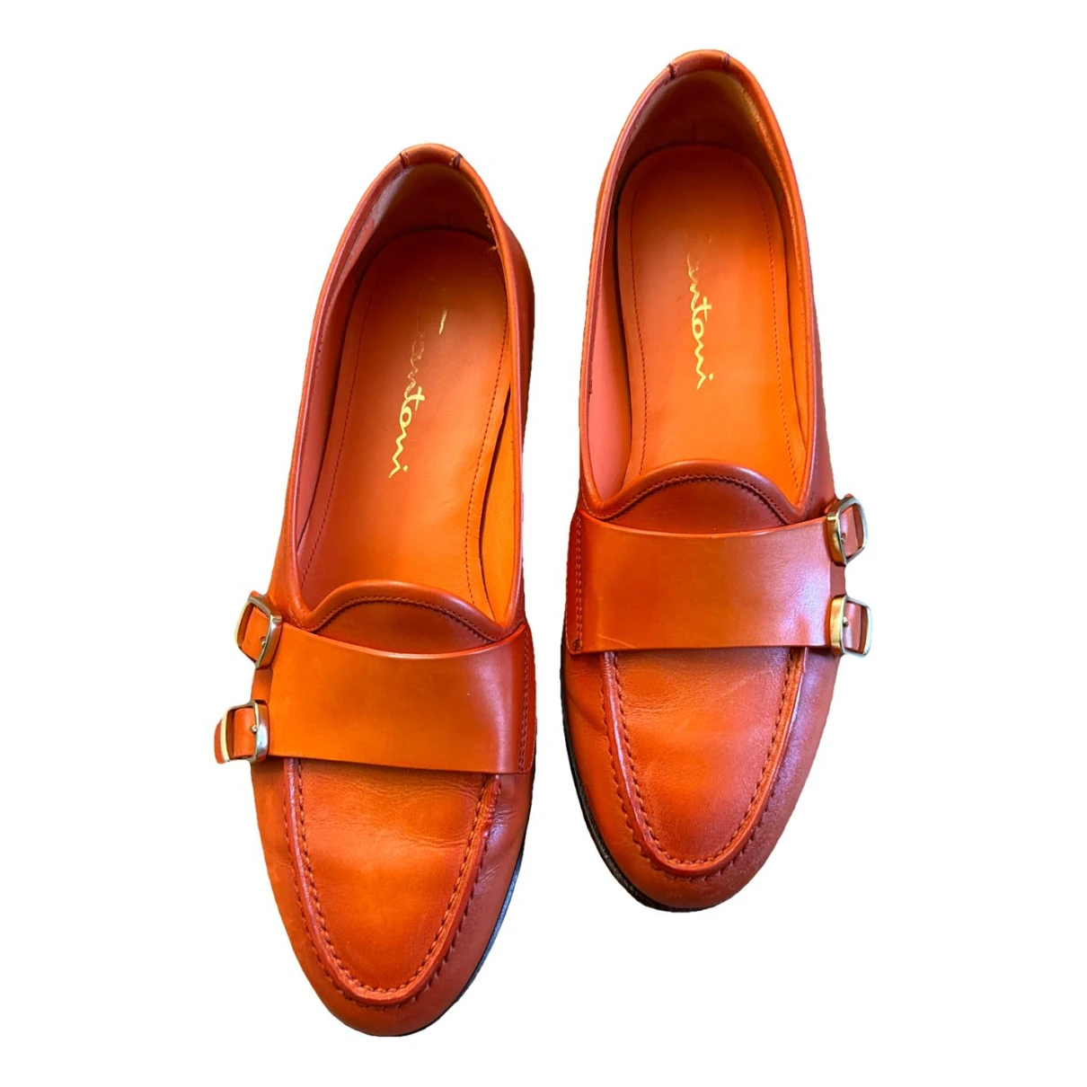 Pre-owned Santoni Leather Flats In Orange