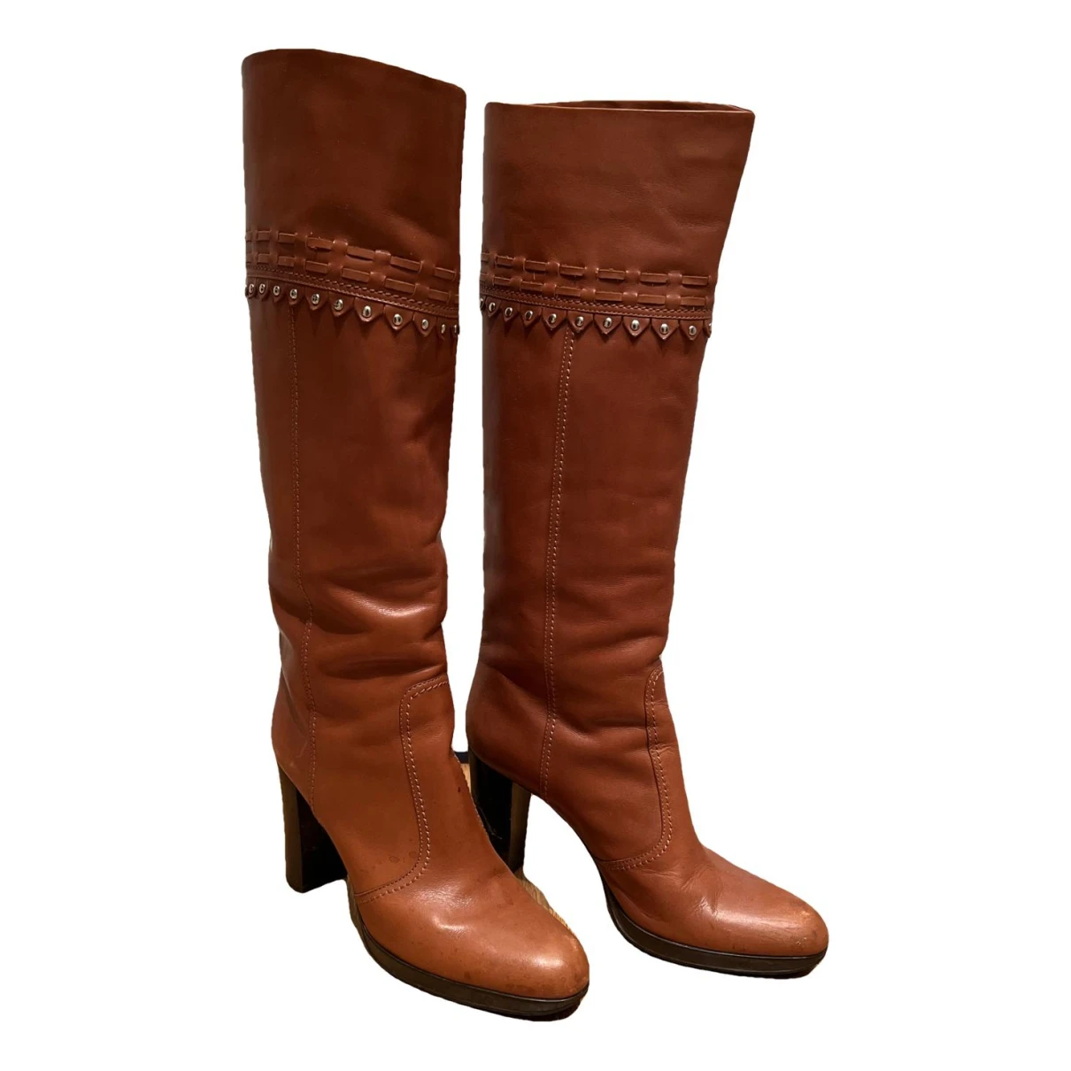 Pre-owned Sergio Rossi Leather Riding Boots In Camel