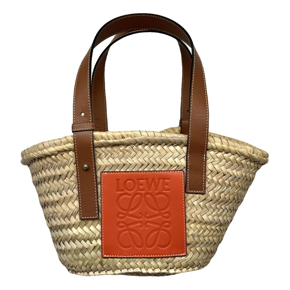 Pre-owned Loewe Basket Bag Leather Tote In Beige