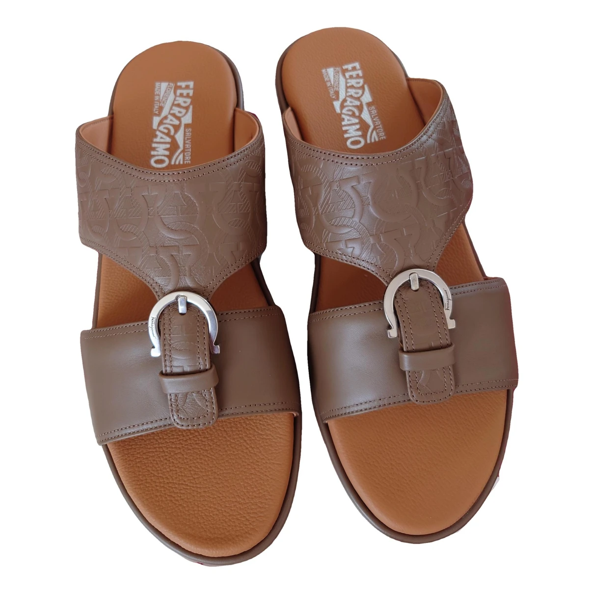 Pre-owned Ferragamo Leather Sandals In Khaki