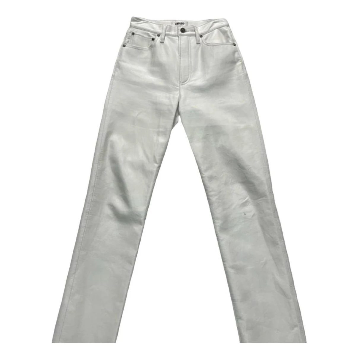 Pre-owned Agolde Leather Straight Pants In White
