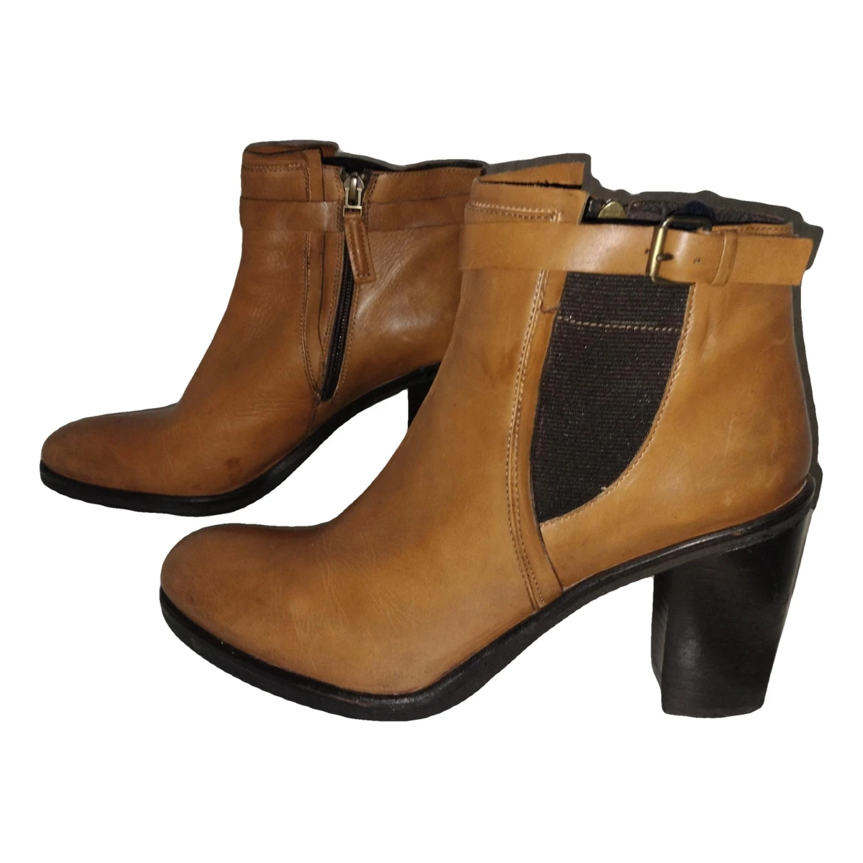 Pre-owned Bruno Premi Leather Ankle Boots In Camel