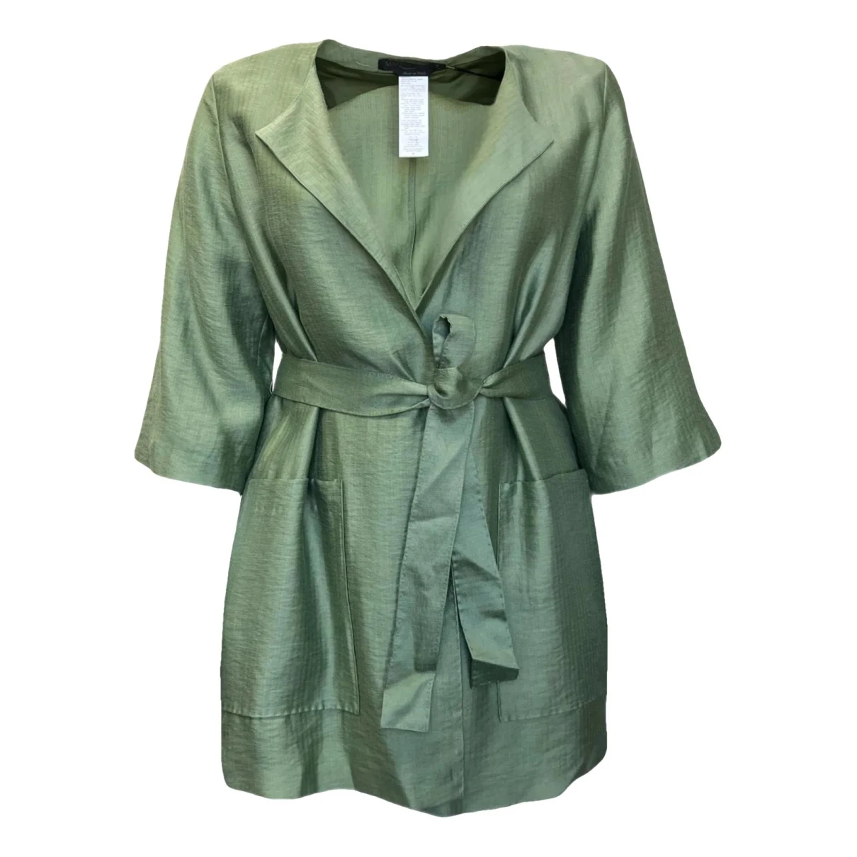 Pre-owned Marina Rinaldi Linen Trench Coat In Green