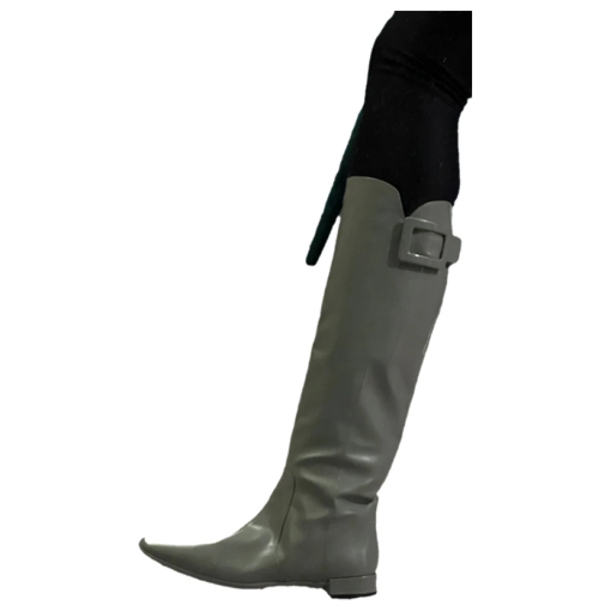 Pre-owned Roger Vivier Leather Riding Boots In Anthracite
