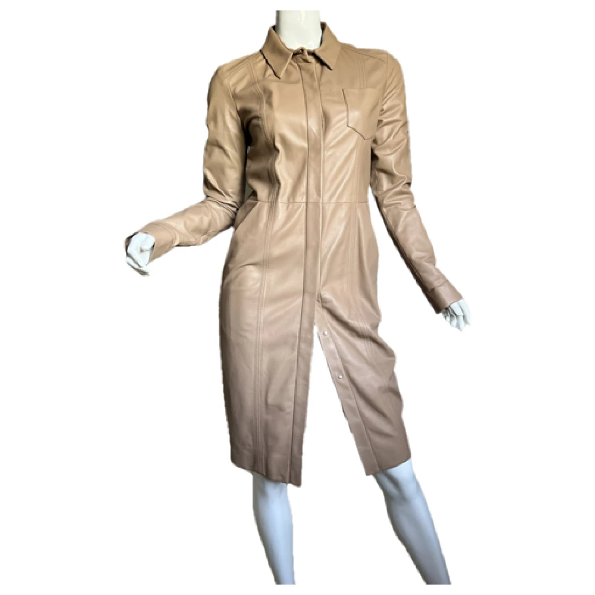 Pre-owned Drome Leather Mid-length Dress In Beige