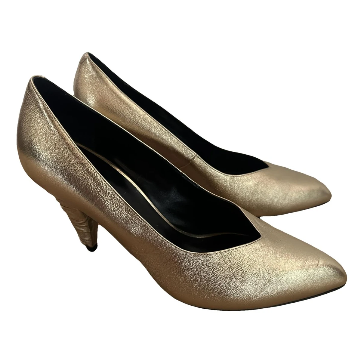 Pre-owned Celine Triangle Heel Leather Heels In Gold