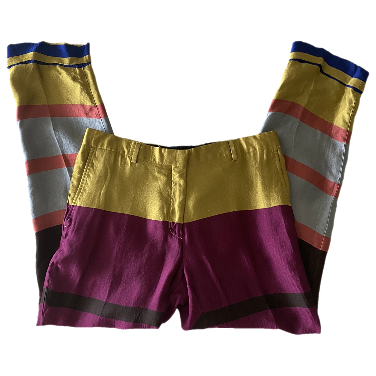 Pre-owned Dries Van Noten Silk Trousers In Multicolour