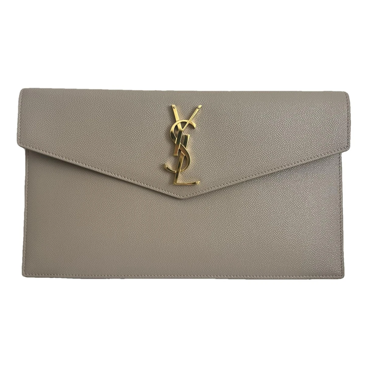 Pre-owned Saint Laurent Uptown Leather Clutch Bag In Beige
