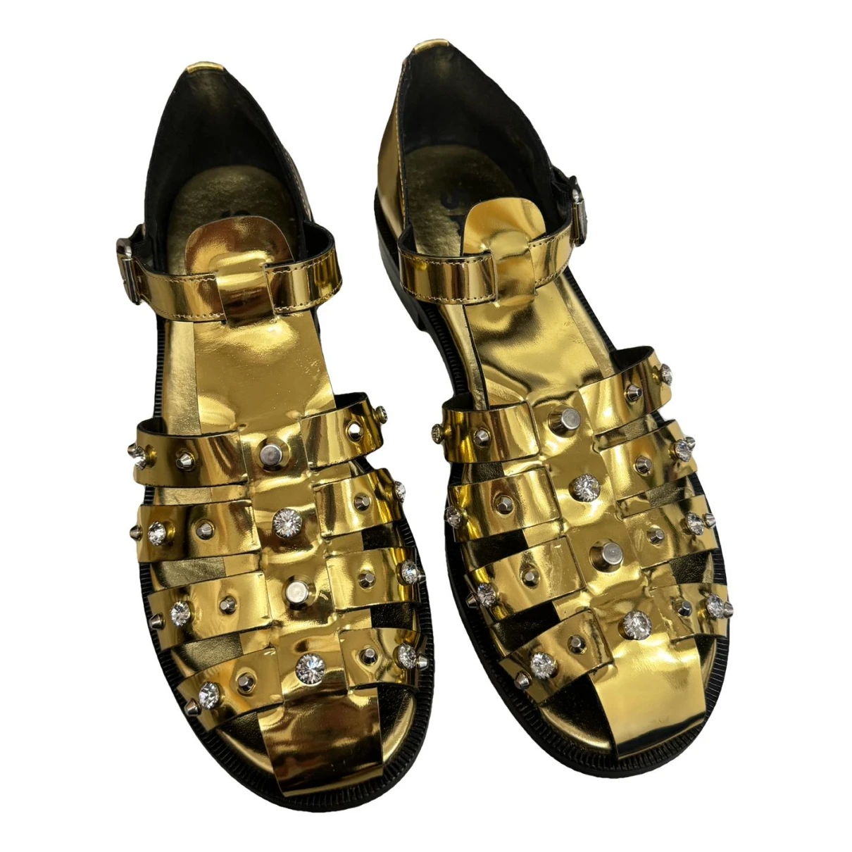 Pre-owned Sandro Patent Leather Sandal In Gold