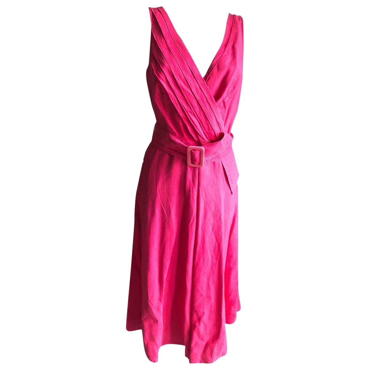 Pre-owned 120% Lino Linen Mid-length Dress In Pink
