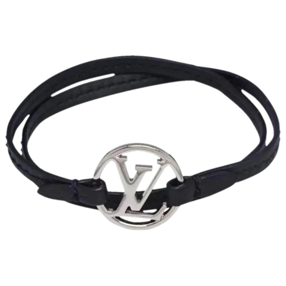 Pre-owned Louis Vuitton Leather Bracelet In Silver