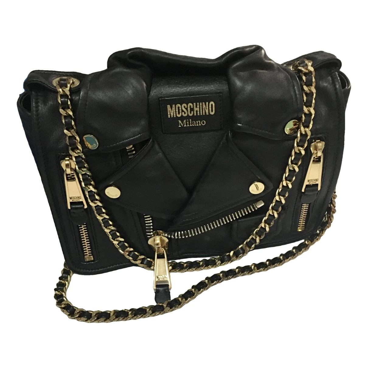 Pre-owned Moschino Biker Leather Bag In Black