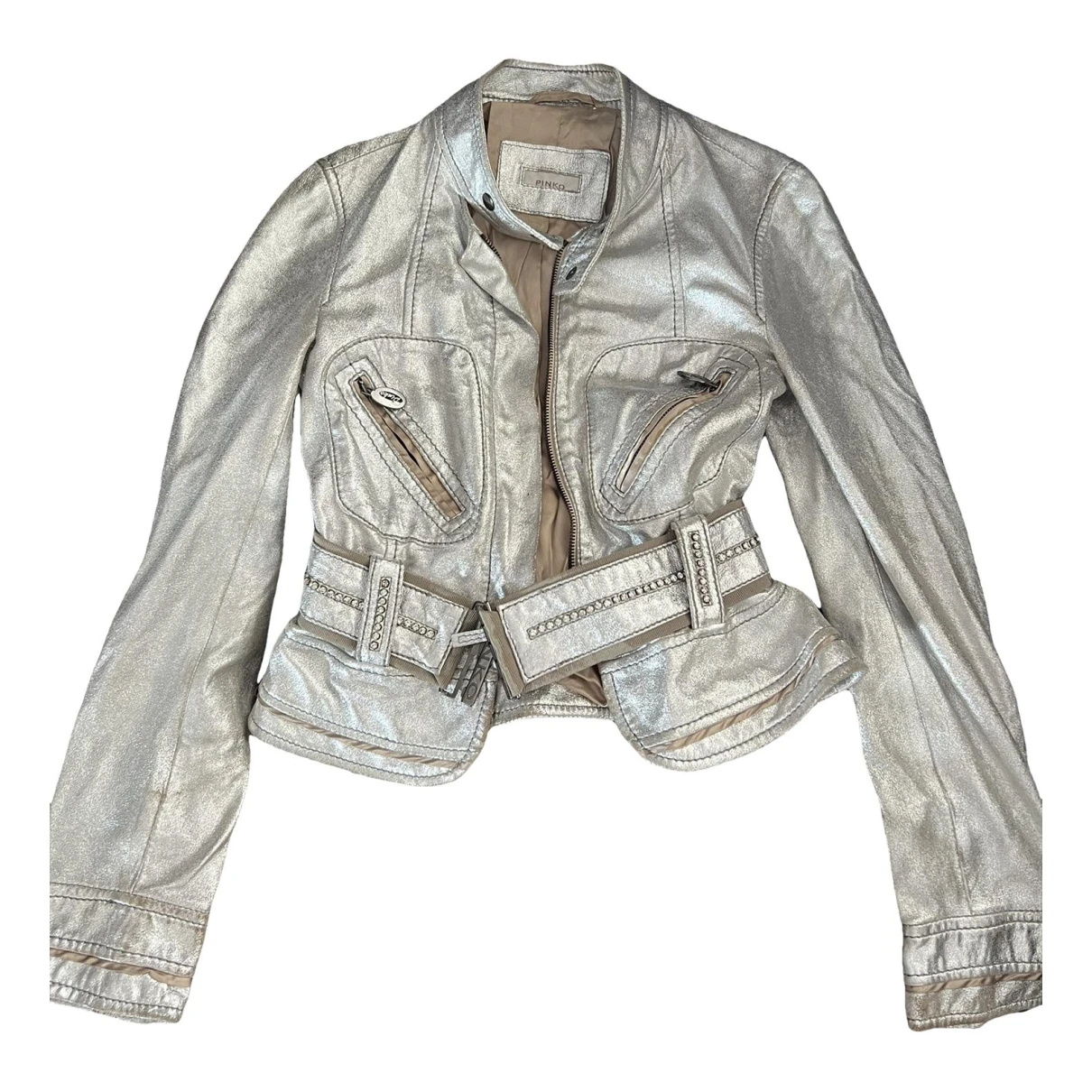 Pre-owned Pinko Vegan Leather Jacket In Metallic