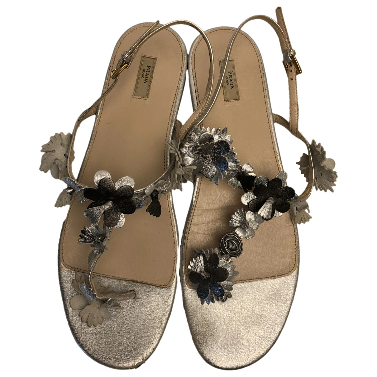 Pre-owned Prada Leather Sandal In Silver