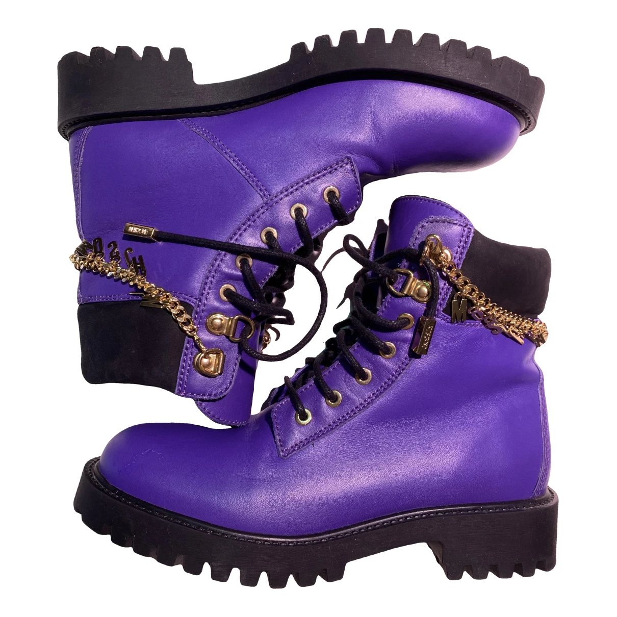 Pre-owned Moschino Leather Boots In Purple