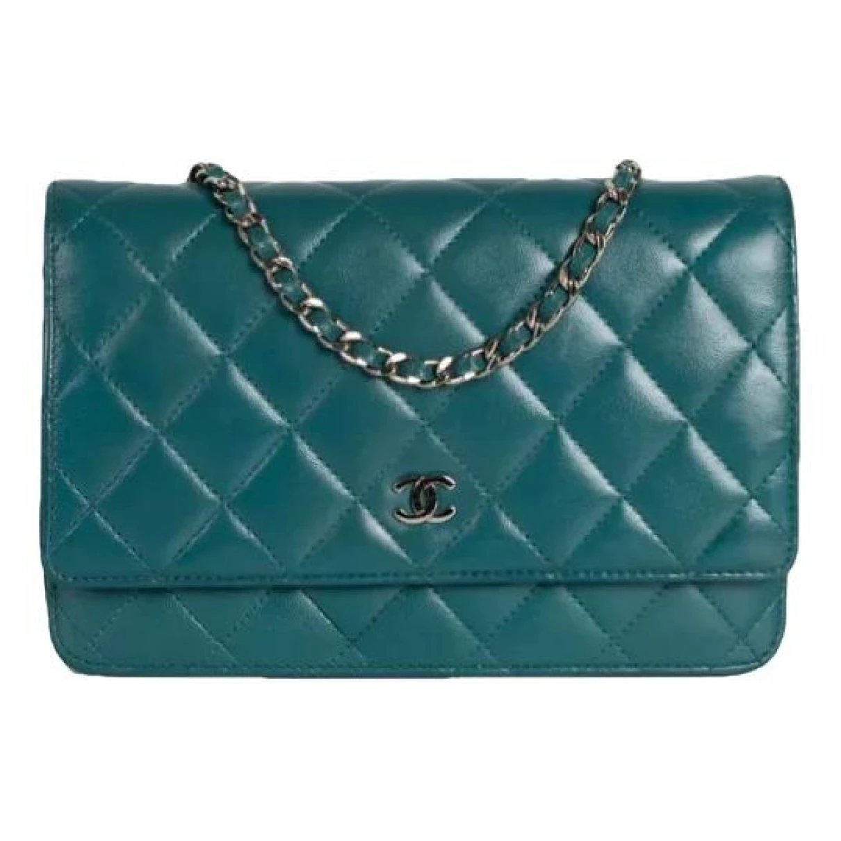Pre-owned Chanel Wallet On Chain Leather Handbag In Blue