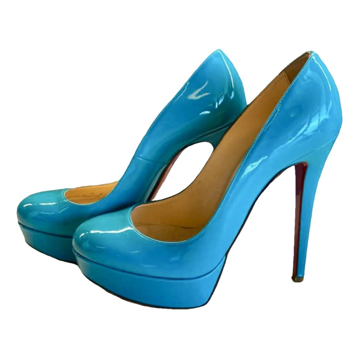 Pre-owned Christian Louboutin Bianca Patent Leather Heels In Turquoise