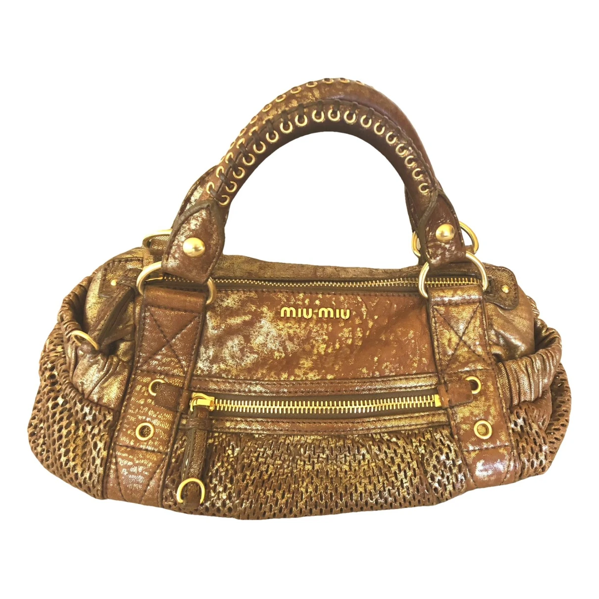 Pre-owned Miu Miu Matelassé Leather Handbag In Gold